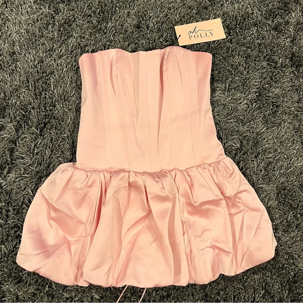 🌸NWT OH POLLY FABIOLA PINK STRAPLESS BUBBLE HEM MINI DRESS SIZE 6🌸 - Picture 3 of 6